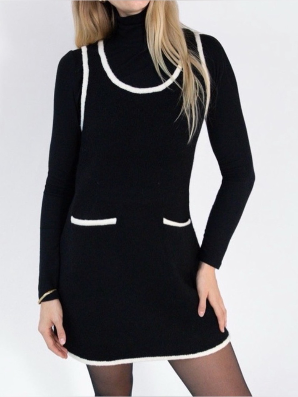 OAK + FORT Black Mini Tank Dress with White Trim M